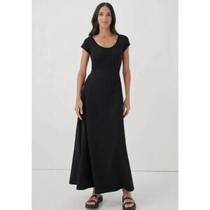 Pact Organic Cotton Fit & Flare Crossback Maxi Dress Black Large Minimalist
